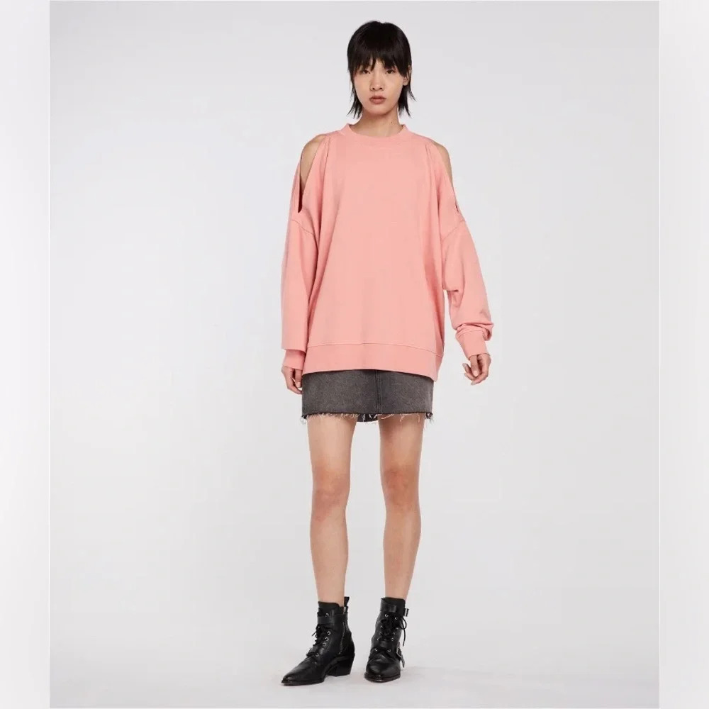 Allsaints Unai Oversized Cold Shoulder Sweatshirt Pink